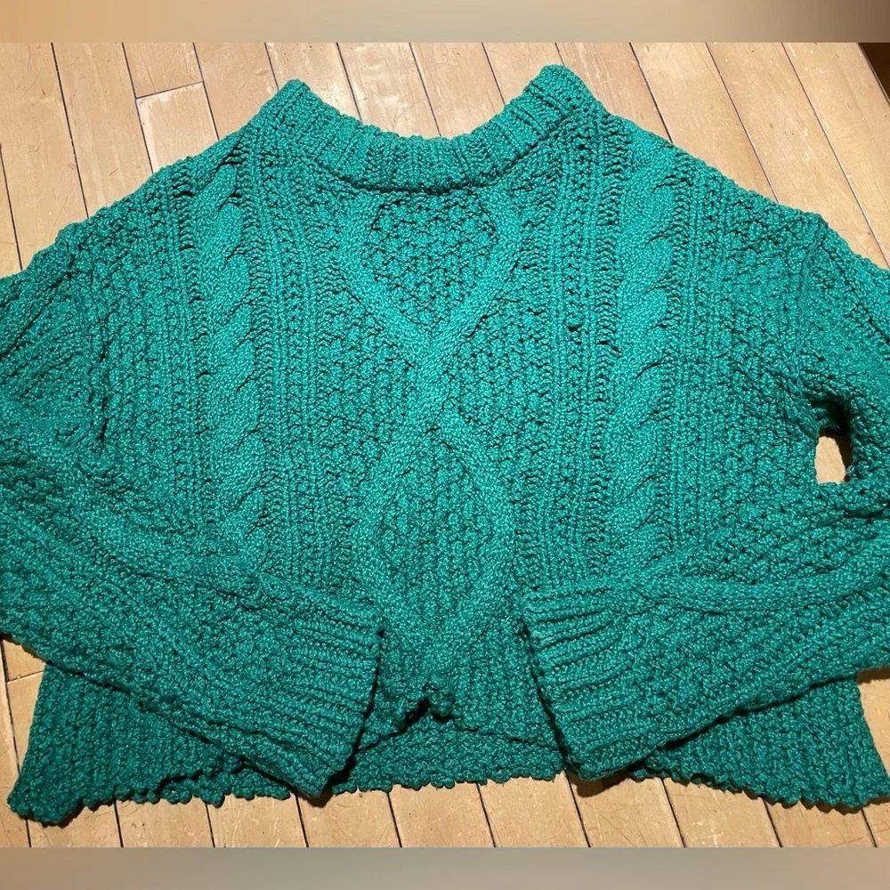 Free People green cable sweater - Picture 3 of 5